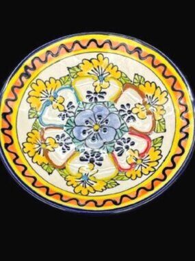 Vintage Mexican Talavera Folk Art Hand Painted Dish 7.25"